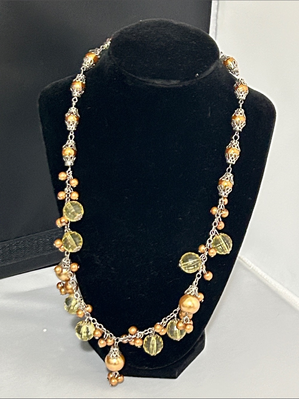 Dazzling Gold and Olive Bead Drop Necklace